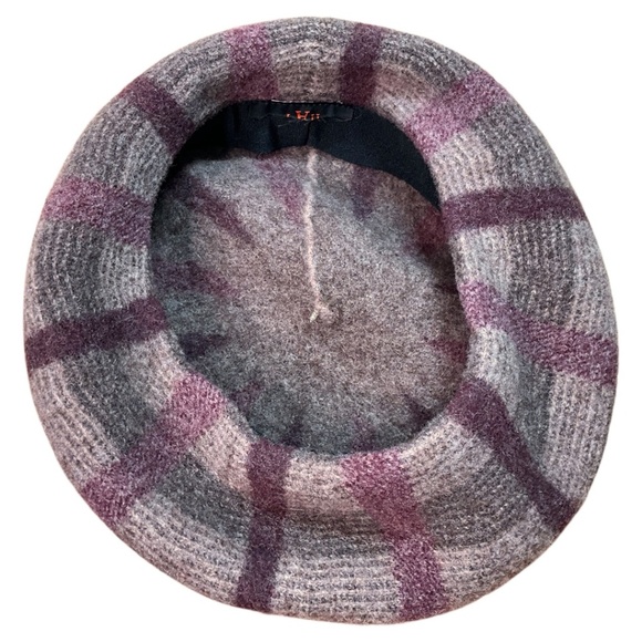 CANADIAN HAT 1918 Briana 100% Wool Knit Plaid Beret Purple Taupe O/S - Picture 5 of 7